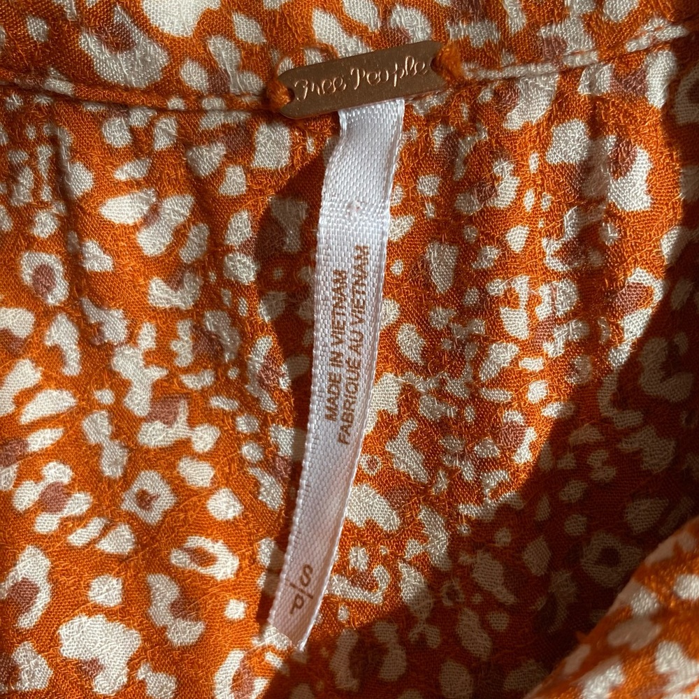 Free People Womens Small Orange Celia Button-Up Top With Front Tie - Picture 5 of 5